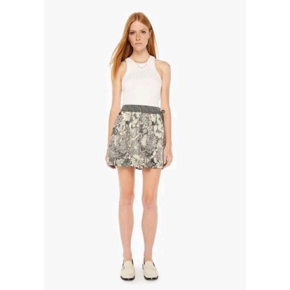 Mother The String Along Skirt Size Large Floral Grey Beige Short - Picture 7 of 10